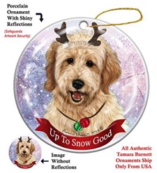 Goldendoodle Up To Snow Good Christmas Ornament- click for more breed colors