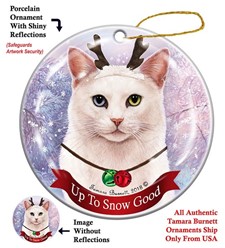White Cat Odd Eyed Up To Snow Good Christmas Ornament