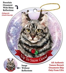 Maine Coon Silver Tabby Cat Up to Snow Good Christmas Ornament