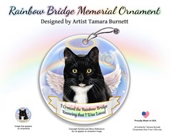 Black and White Cat Rainbow Bridge Memorial Ornament