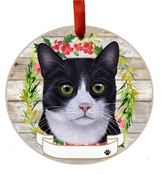 Black and White Cat Breed Wreath Christmas Ornament