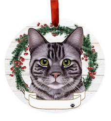 Silver Tabby Cat Breed Wreath Christmas Ornament