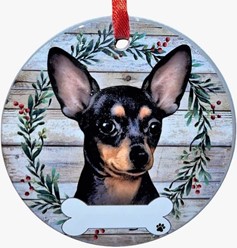 Chihuahua Wreath Dog Breed Christmas Ornament Black and Tan