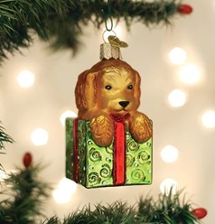 Doodle Puppy Surprise Old World Christmas Dog Ornament