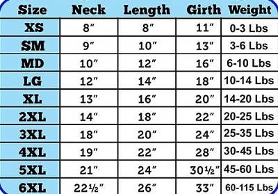 Dog Tee Size Chart